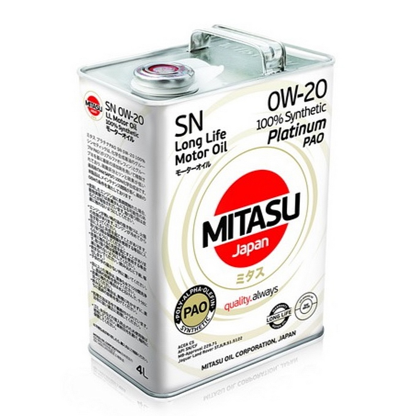 0W20 SN MITASU PLATINUM PAO 4л синтетическое от магазина Лубриком
