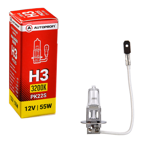Лампа автомобильная галогенная H3, 12V, 55W, (PK22S),1 шт, STANDARD от магазина Лубриком